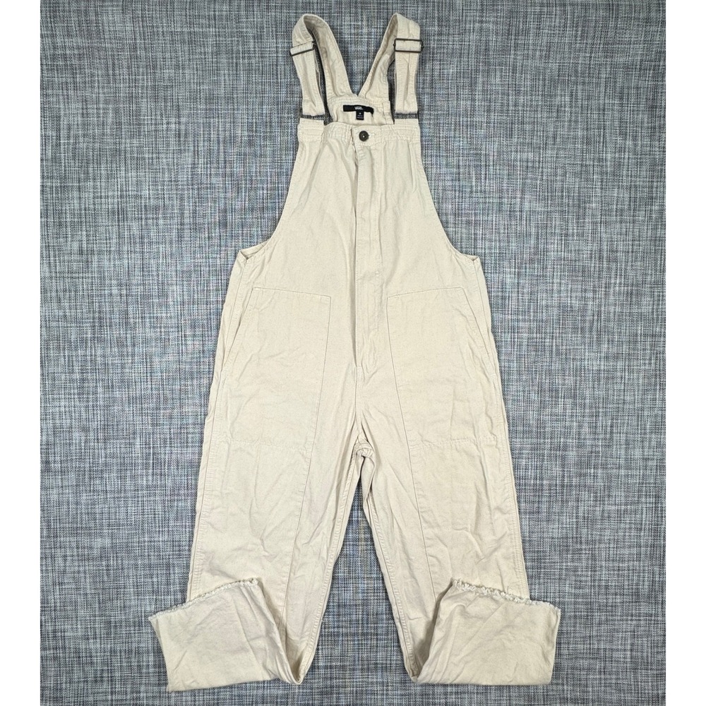Vans Stryker Overalls Womens Medium Cream Cotton Zip Front Bib Raw Hem Pockets